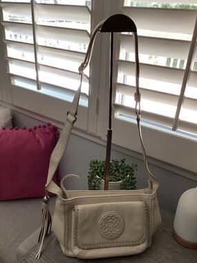 Brighton Ferrara Medallion Cream Pebbled Leather Crossbody Bag